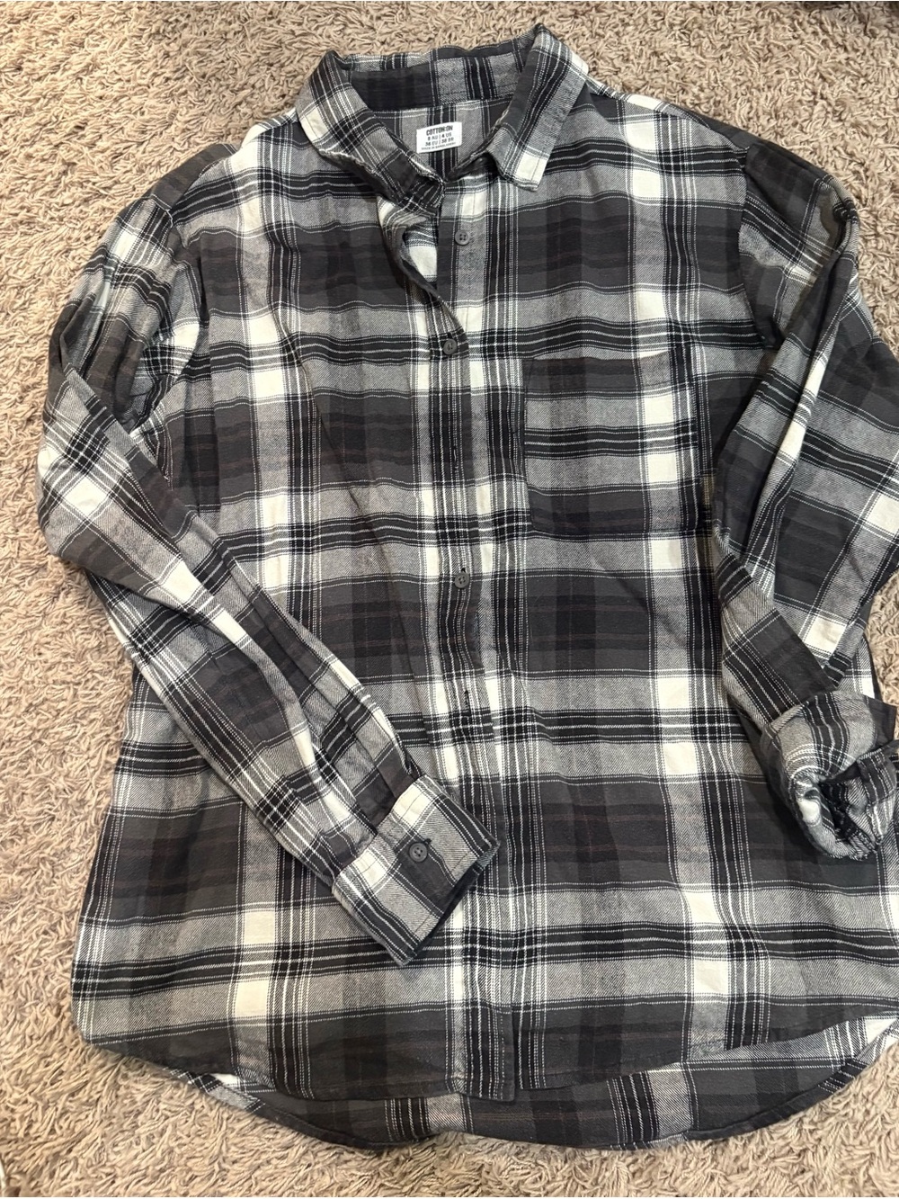 Cotton On Black Gray White Plaid Button-Down Shirt